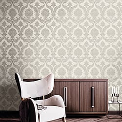 Galerie Wallcoverings Product Code 23601 - Italian Classics 4 Wallpaper Collection - Silver Grey Colours - A traditional damask on a woven effect background, giving a classical, formal edge to any interior scheme.  Design
