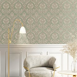 Galerie Wallcoverings Product Code 23605 - Italian Classics 4 Wallpaper Collection - Blue Beige Colours - A traditional damask on a woven effect background, giving a classical, formal edge to any interior scheme.  Design