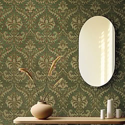Galerie Wallcoverings Product Code 23607 - Italian Classics 4 Wallpaper Collection - Green Colours - A traditional damask on a woven effect background, giving a classical, formal edge to any interior scheme.  Design