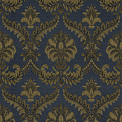 Galerie Wallcoverings Product Code 23609 - Italian Classics 4 Wallpaper Collection - Blue Gold Colours - A traditional damask on a woven effect background, giving a classical, formal edge to any interior scheme.  Design