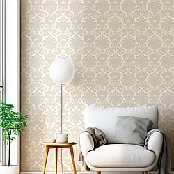 Galerie Wallcoverings Product Code 23613 - Italian Classics 4 Wallpaper Collection - Beige Cream Colours - A floral, traditional damask on a textured background, giving a classical, formal edge to any interior scheme.  Design