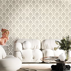 Galerie Wallcoverings Product Code 23641 - Italian Classics 4 Wallpaper Collection - Silver Grey Colours - A damask with a stylised, contemporary edge. Less floral and more geometric, but still with the overall traditional sumptuousness of a classic damask.  Design