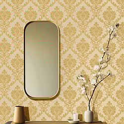 Galerie Wallcoverings Product Code 23642 - Italian Classics 4 Wallpaper Collection - Gold Colours - A damask with a stylised, contemporary edge. Less floral and more geometric, but still with the overall traditional sumptuousness of a classic damask.  Design