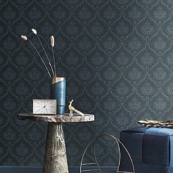 Galerie Wallcoverings Product Code 23649 - Italian Classics 4 Wallpaper Collection - Blue Colours - A damask with a stylised, contemporary edge. Less floral and more geometric, but still with the overall traditional sumptuousness of a classic damask.  Design