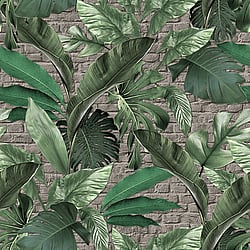 Galerie Wallcoverings Product Code: 34196 - Loft 2 Wallpaper Collection Galerie Wallcoverings Product Code 34196 - Loft 2 Wallpaper Collection - Greige, Green Colours - Tropical Brick Wall Panel Design