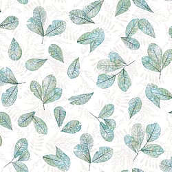 Galerie Wallcoverings Product Code: 7303 - Evergreen Wallpaper Collection Galerie Wallcoverings Product Code 7303 - Evergreen Wallpaper Collection - Aqua Mica Colours - Fossil Leaf Toss Design