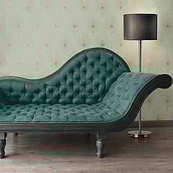 Galerie Wallcoverings Product Code: AC60005 - Absolutely Chic Wallpaper Collection Galerie Wallcoverings Product Code AC60005 - Absolutely Chic Wallpaper Collection - Blue Green Metallic Colours - Peacock Feather Motif Design