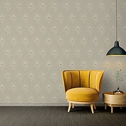 Galerie Wallcoverings Product Code: AC60009 - Absolutely Chic Wallpaper Collection Galerie Wallcoverings Product Code AC60009 - Absolutely Chic Wallpaper Collection - Beige Grey Metallic Colours - Peacock Feather Motif Design