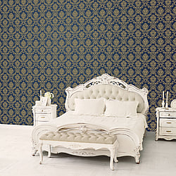 Galerie Wallcoverings Product Code: CI38213 - Classic Silks 4 Wallpaper Collection Galerie Wallcoverings Product Code CI38213 - Classic Silks 4 Wallpaper Collection - Navy, Gold Colours - Classic Damask Design