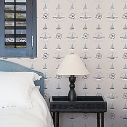 Galerie Wallcoverings Product Code: G23031 - Deauville Wallpaper Collection Galerie Wallcoverings Product Code G23031 - Deauville Wallpaper Collection - Navy Blue Sky Blue Beige Colours - Deauville Boat Motif Design