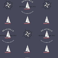 Galerie Wallcoverings Product Code: G23036 - Deauville Wallpaper Collection Galerie Wallcoverings Product Code G23036 - Deauville Wallpaper Collection - Navy Blue Red White Colours - Deauville Boat Motif Design