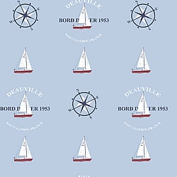 Galerie Wallcoverings Product Code: G23037 - Deauville Wallpaper Collection Galerie Wallcoverings Product Code G23037 - Deauville Wallpaper Collection - Sky Blue Red White Colours - Deauville Boat Motif Design