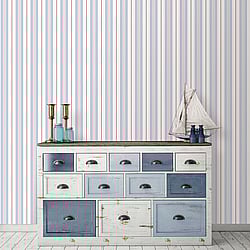 Galerie Wallcoverings Product Code: G23065 - Deauville Wallpaper Collection Galerie Wallcoverings Product Code G23065 - Deauville Wallpaper Collection - Sky Blue Red White Colours - Two Colour Stripe Design