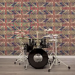 Galerie Wallcoverings Product Code: G45384 - Grunge Wallpaper Collection Galerie Wallcoverings Product Code G45384 - Grunge Wallpaper Collection - Brown Red Blue Colours - Union Jack Wood Panel Design