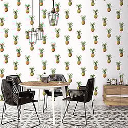 Galerie Wallcoverings Product Code: G45453 - Just Kitchens Wallpaper Collection Galerie Wallcoverings Product Code G45453 - Just Kitchens Wallpaper Collection - White Green Brown Colours - Pineapples Design