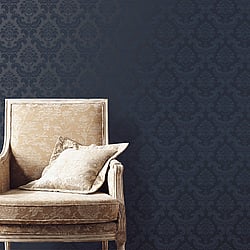 Galerie Wallcoverings Product Code: SK34734 - Simply Silks 4 Wallpaper Collection Galerie Wallcoverings Product Code SK34734 - Simply Silks 4 Wallpaper Collection - Navy Colours - Feathered Damask Design