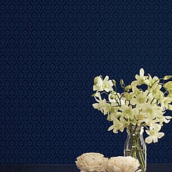 Galerie Wallcoverings Product Code: SK34736 - Simply Silks 4 Wallpaper Collection Galerie Wallcoverings Product Code SK34736 - Simply Silks 4 Wallpaper Collection - Navy Colours - Small Damask Design