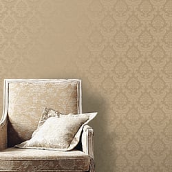 Galerie Wallcoverings Product Code: SK34755 - Simply Silks 4 Wallpaper Collection Galerie Wallcoverings Product Code SK34755 - Simply Silks 4 Wallpaper Collection - Brushed Metallic Gold Colours - Feathered Damask Design
