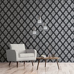 Galerie Wallcoverings Product Code: W78227 - Metallic Fx Wallpaper Collection Galerie Wallcoverings Product Code W78227 - Metallic Fx Wallpaper Collection - Black Silver Colours - Metallic Damask Design